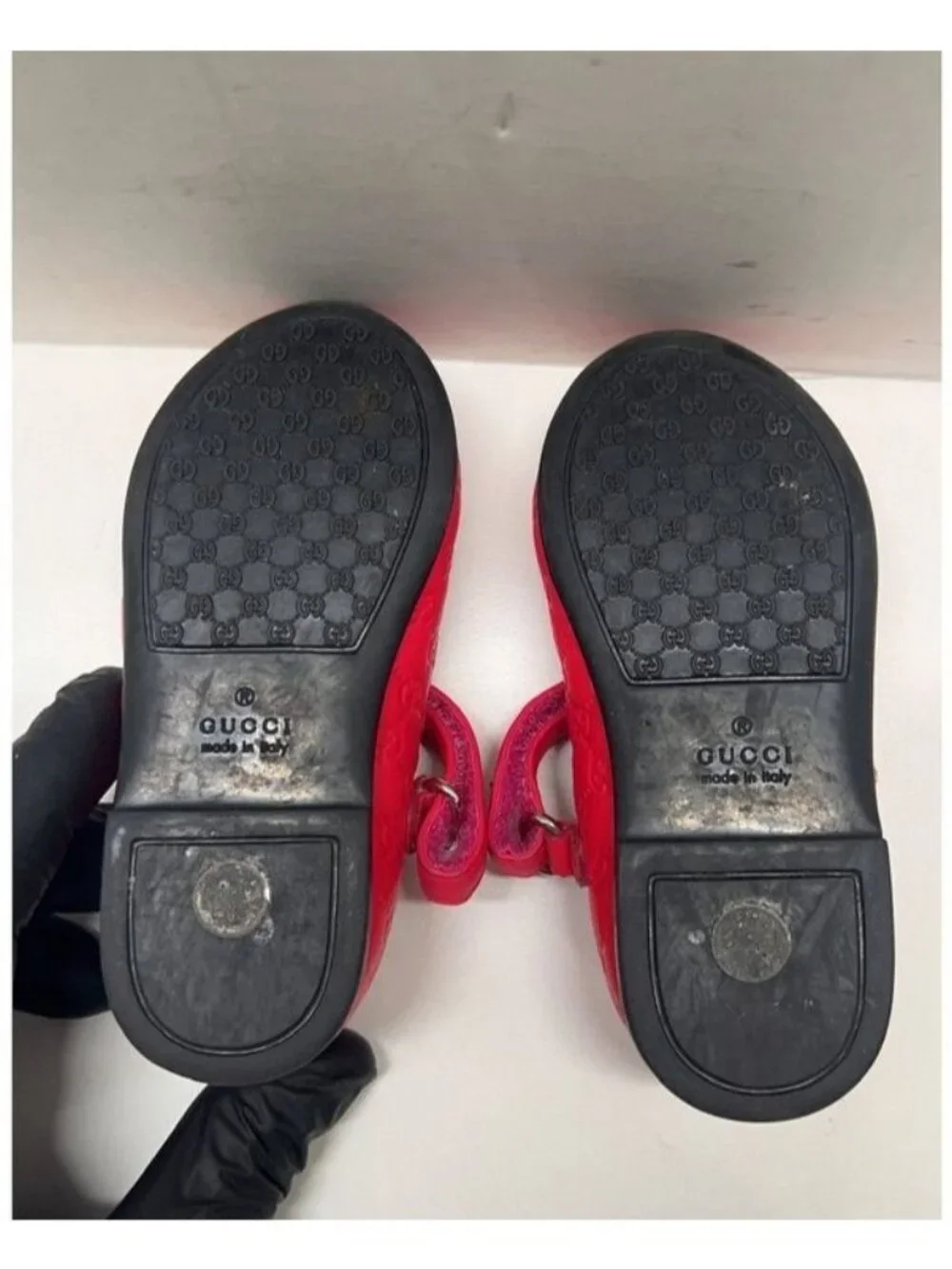 Authentic Gucci Baby Girls Red Microguccissima Leather Mary Jane Flats Size 20 E